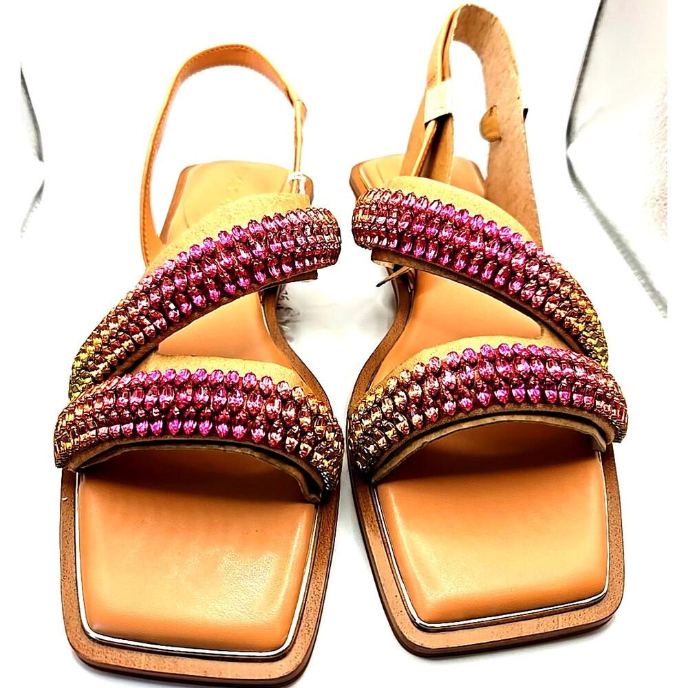 New Vince Camuto NEW Prizza Embellished Rhinestone Leather Sandals Rose Prizm - Picture 2 of 7